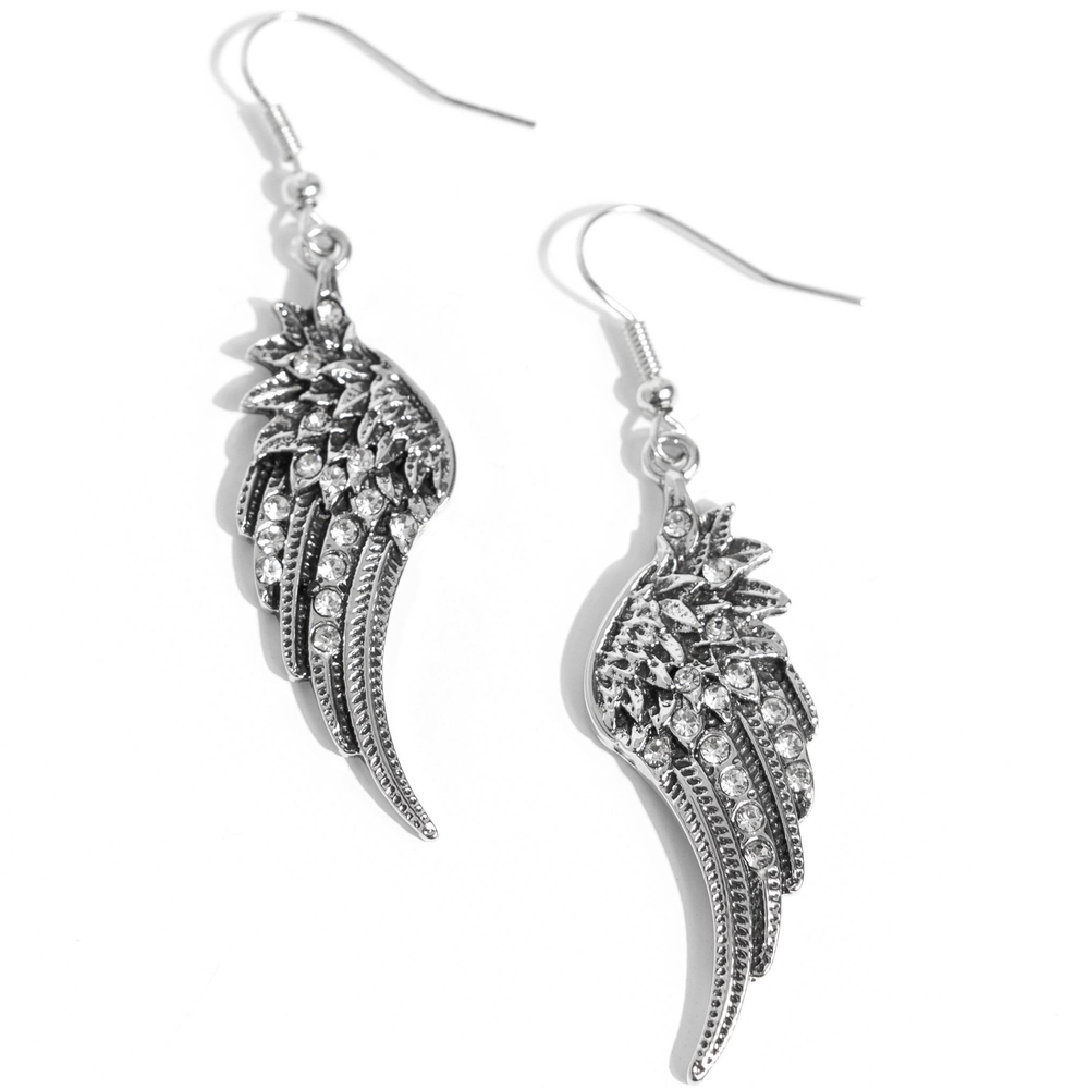 Paparazzi Silver Angel Wing Earrings with Rhinestone Accents Free-Spirited Fable